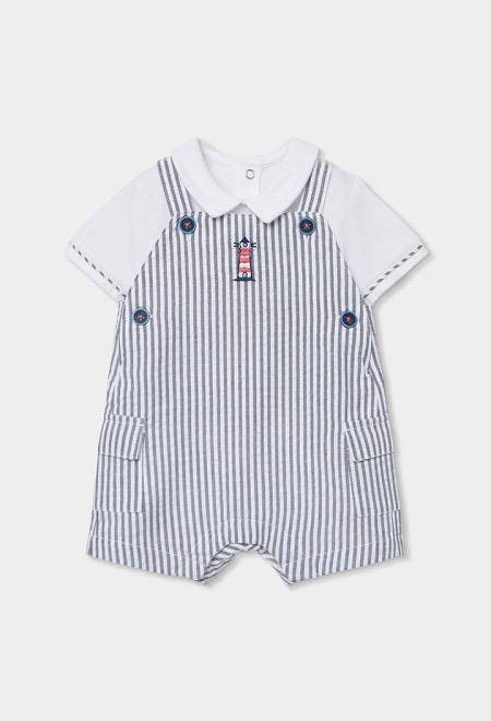 Conjunto polo y peto bebé algodón blanco azul