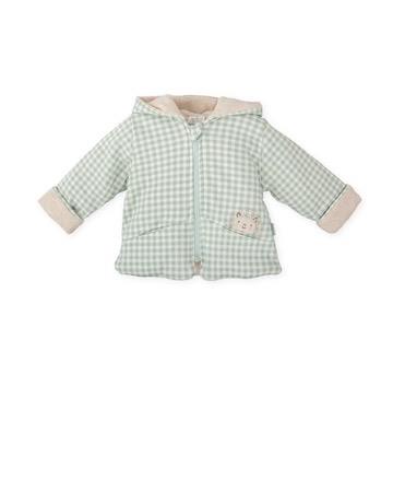 CHAQUETÓN CON CAPUCHA AGUAMARINA CUADROS BEBÉ