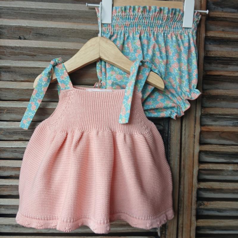 Jesusin punto y culotte smoock liberty y tirantes papaya