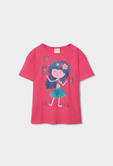 Camiseta niña algodón rojo con estampado