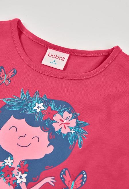 Camiseta niña algodón rojo con estampado