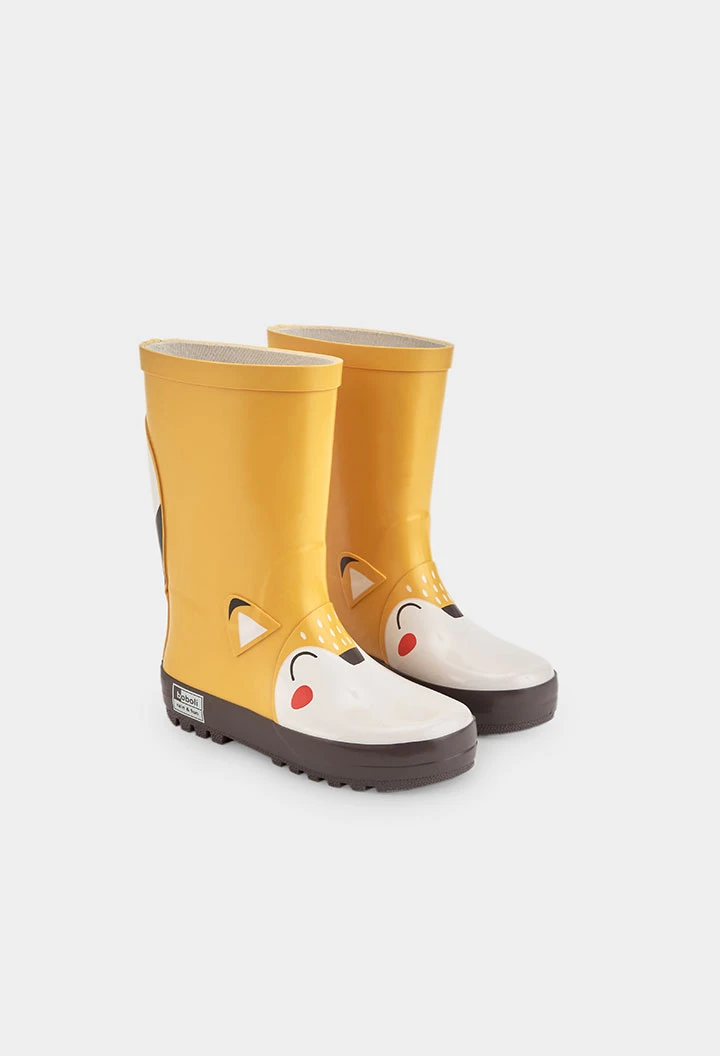 Bota amarilla estampado de zorro