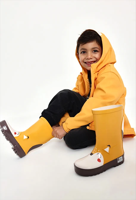 Bota amarilla estampado de zorro