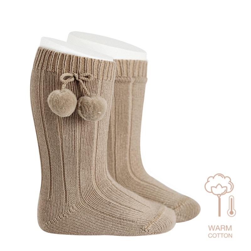 Calcetines altos canalé algodón cálido con borlas QUINOA