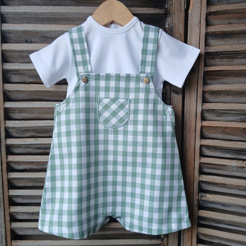 Conjunto niño peto vichy verde