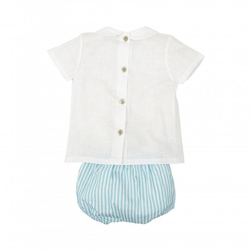 Conjunto bebé blusa con nido de abeja y cubrepañal rayas