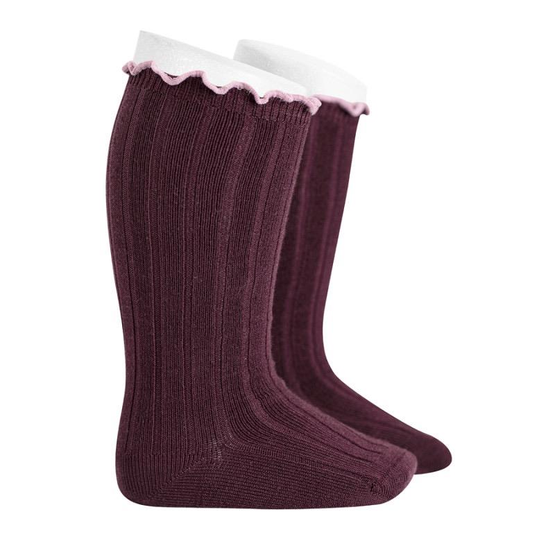 Calcetines altos canalé con curling contrastado SYRAH