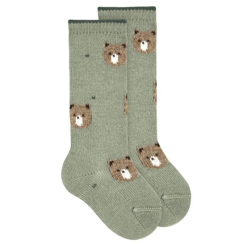 Calcetines altos mezcla lana merino osito VERDE FORESTAL