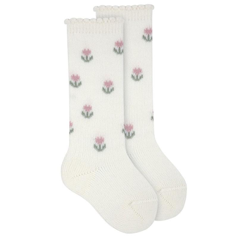 Calcetines altos mezcla lana merino con flores CAVA